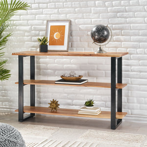 English Elm Christopher Knight Home® - MEDIA Console Table Natural Acacia & Iron Frame, Handcrafted Modern Industrial Etagere for TV Storage 69053.00