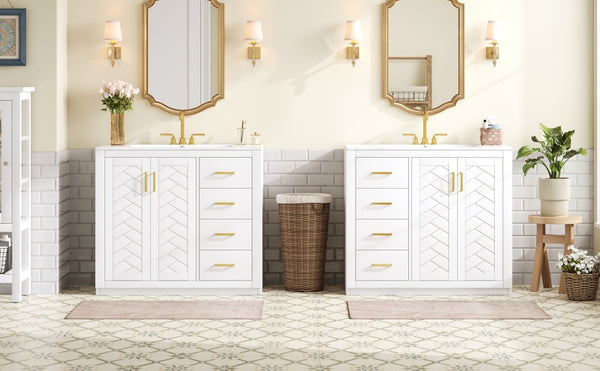 English Elm 72'' Modern Bathroom Vanity Set With Ceramic Sink, Solid Wood Frame, Soft-Close Drawers & Doors N710SS00013K