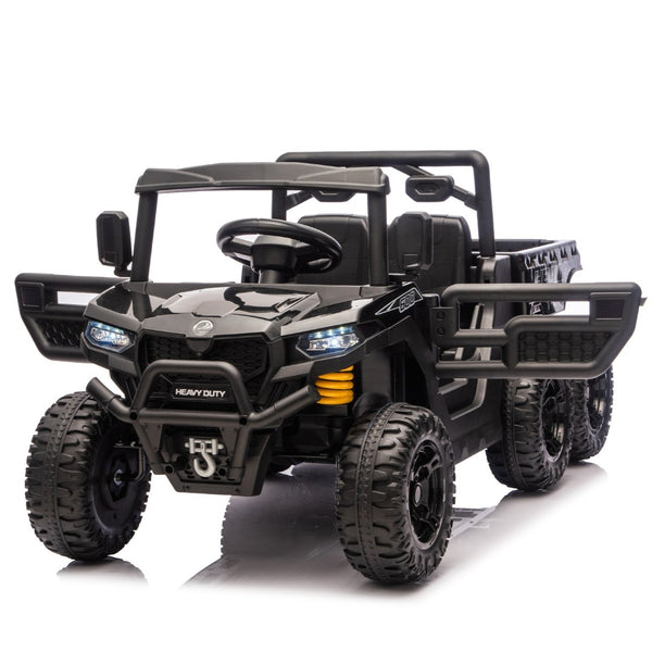 English Elm 24v Electric Kids Dump Truck 4wd Six Wheel Ride on with Remote Suspension Cargo Bucket Black W1578P380841