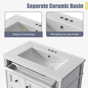 English Elm 30'' Modern Bathroom Vanity With Ceramic Sink, Soft-Close Drawers & Stylish Storage Cabinet Solutions N710P206904Z