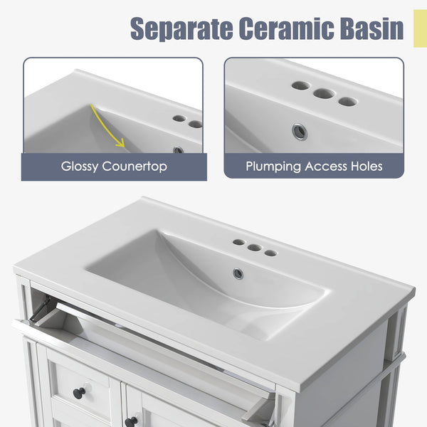 English Elm 30'' Modern Bathroom Vanity With Ceramic Sink, Soft-Close Drawers & Stylish Storage Cabinet Solutions N710P206904Z