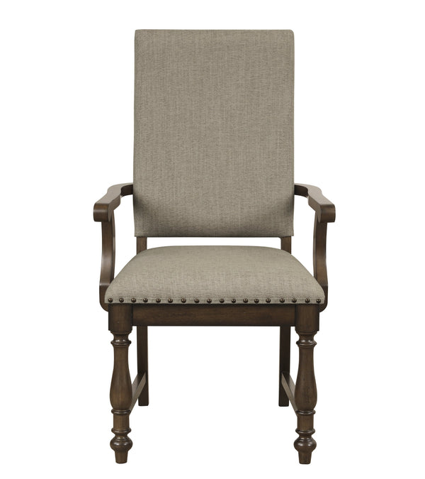 English Elm Traditional Stonington Side Chairs Set of 2 Beige Upholstered Nailhead Trim Oak Veneer Wood Dining Seats Elegantly Crafted 42" Brown Mix 42.75 L x 21.25 W x 17.5 H B011P188433