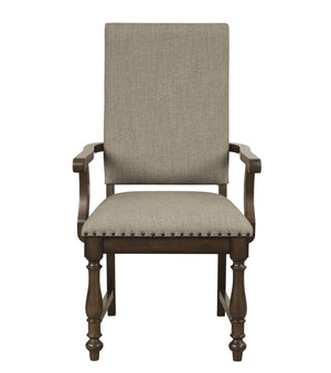 English Elm Traditional Oak Walnut Veneer Extendable Dining Set with Nailhead Upholstered Seating B011S00921