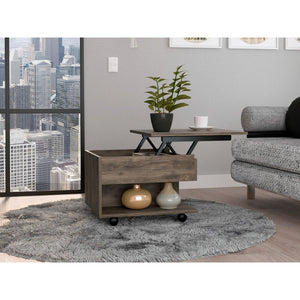 English Elm Portland Lift Top Coffee Table with Rolling Casters, Hidden Storage Compartment & Open Shelf Design Brown 27 L x 26 W x 5 H B128P148792