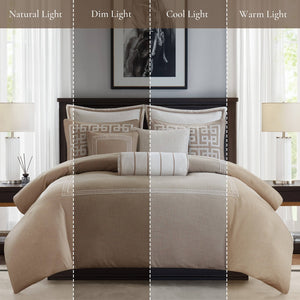 English Elm 9-piece King Bedding Set Velvet Slub Fabric Embroidered Comforter with Euro Shams Taupe B035P482954