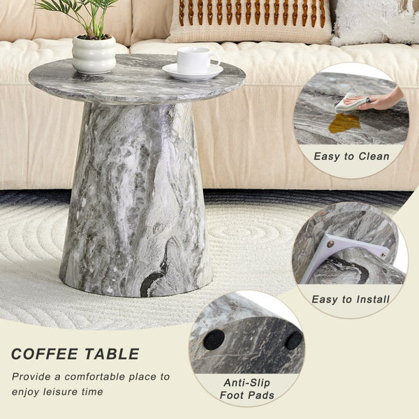 English Elm Grey Wood Grain Round Coffee Table Compact Mdf Top for Living Room or Bedroom Grey W2920P404130