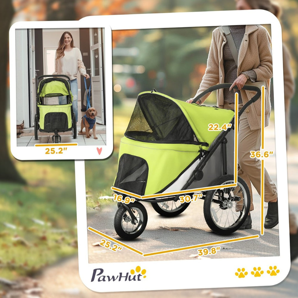 English Elm 3 Wheel Pet Stroller with One Hand Fold Steel Frame Oxford Fabric Terrain Ready T3971P406421