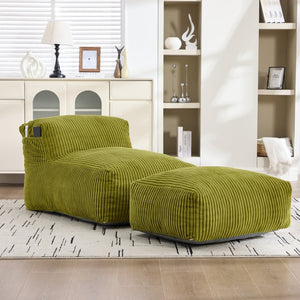 English Elm Big Corduroy Lounger Bean Bag with Ottoman Memory Foam Fill for Living Room Olive W395P435351
