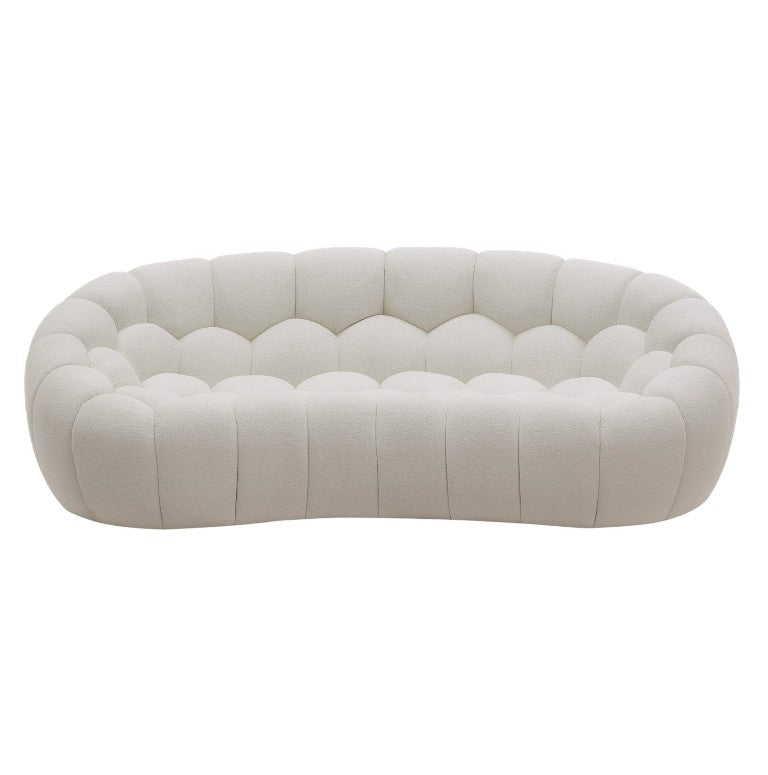 VIG Furniture Yolonda Curved Off-White Teddy Loveseat With Hexagonal Tufting, Solid Wood Frame, Seats 2 (86.6") VGEV2126C-LOVE-C-00