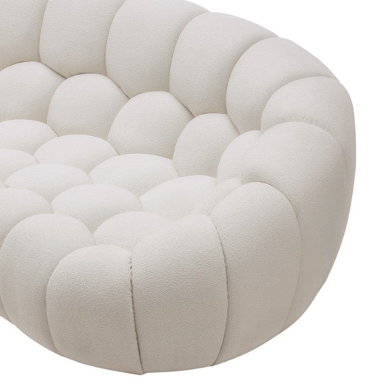 VIG Furniture Yolonda Curved Off-White Teddy Loveseat With Hexagonal Tufting, Solid Wood Frame, Seats 2 (86.6") VGEV2126C-LOVE-C-00