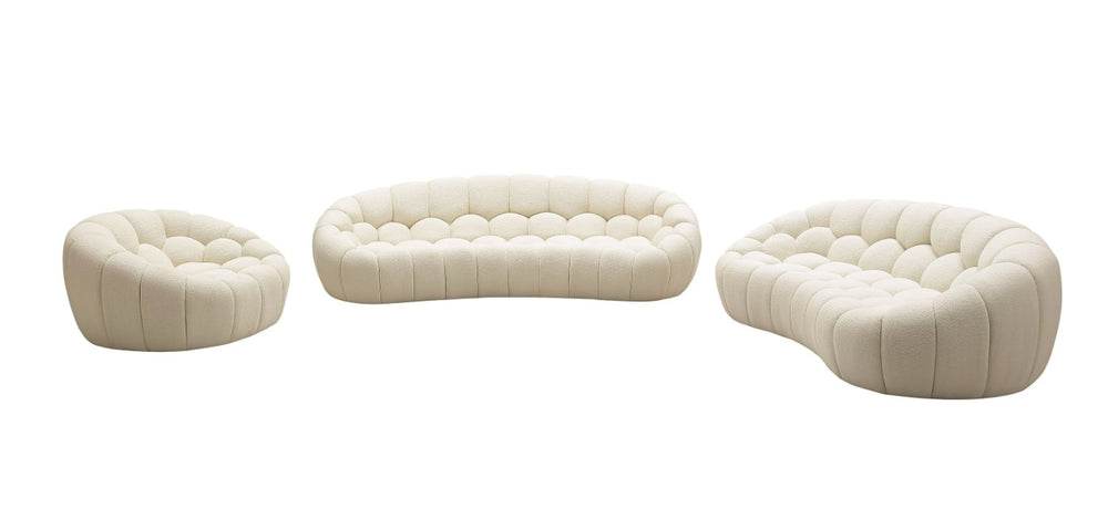 VIG Furniture Yolonda Curved Off-White Teddy Fabric Sofa Set — Modern Hex-Tufted Sculptural Seating, Solid Wood Support VGEV2126C-SET-C-00