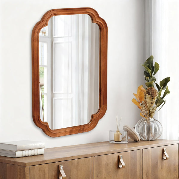 English Elm Yellowish Brown 24" X 36" Handcrafted Solid Wood Frame Mirror - Rustic Charm For Any Space W2203P389112-GIGA