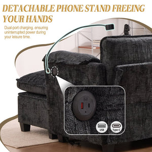 English Elm United We Win 112" Oversized Chenille Sectional Sofa With Storage Ottoman, Usb Ports & Phone Holder W1568S00192-GIGA