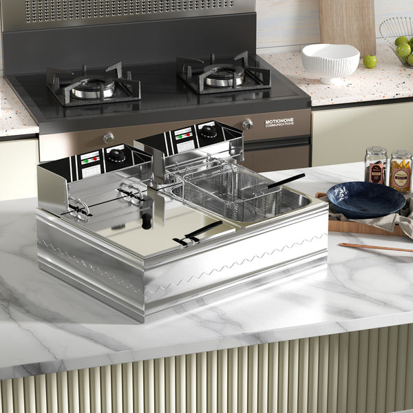 English Elm 22.8QT Commercial Electric Deep Fryer Dual Basket 5000W Stainless Steel Countertop with Lids, Temp Control and Easy-Clean Safety Features T3950P399706