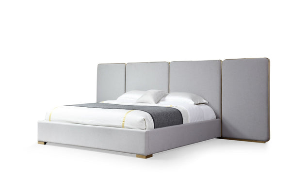 VIG Furniture Modrest Athena - Modern Light Grey Linen + Gold Bed VGVC-BD2233-BED