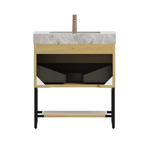 English Elm Yolan 30 Inch Freestanding Bathroom Vanity Plywood Cabinet Sintered Stone Top Oak Finish Black,Golden Oak,Light Gray,White W2615S00365