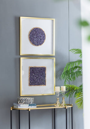 English Elm S/2 Lillian Purple Crystal Shadow Boxes - Elegant Wall Décor With Velvet & Gold Accents, 23.6" W2078P318313-GIGA