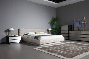VIG Furniture Modrest Concord - Modern Grey Velvet + Black Marble + Black Ash + Aluminum Bedroom Set VGVC-BD2311-2301-SET