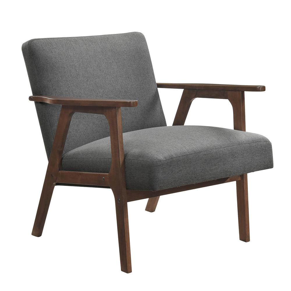 English Elm Modern Mid-Century Accent Chair Walnut Frame with Textured Linen Upholstery and Cushioned Seat Comfortfulness Dark Gray 26.5 L x 23.5 W x 10 H B011P308030