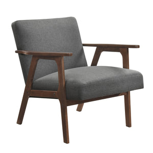 English Elm Modern Mid-Century Accent Chair Walnut Frame with Textured Linen Upholstery and Cushioned Seat Comfortfulness Dark Gray 26.5 L x 23.5 W x 10 H B011P308030