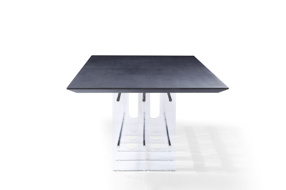 VIG Furniture Inverness Black Oak Dining Table With Acrylic Legs & Polished Steel Pedestal — Seats 8, Modern Luxe Finish VGVCT2259-DT