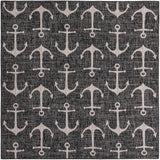 Unique Loom Outdoor Coastal Ahoy Machine Made Solid Print Rug Charcoal, Ivory/Gray 7' 10" x 7' 10"