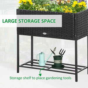 English Elm Outsunny Stylish Raised Garden Bed With Rattan Wicker Look, Tool Shelf & Portable Design For Easy Gardening W2225P200541-GIGA