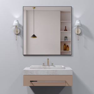English Elm 36X36" Oversized Modern Rectangle Mirror Black Aluminum Frame Explosion-Proof Glass Versatile Wall Mount W708P379202