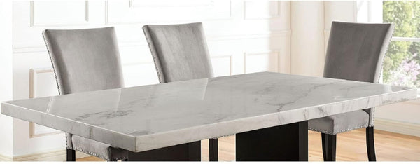 English Elm Attractive Genuine Marble Top Dining Table Solid Wood Base Seats Six Transitional B2741S00761