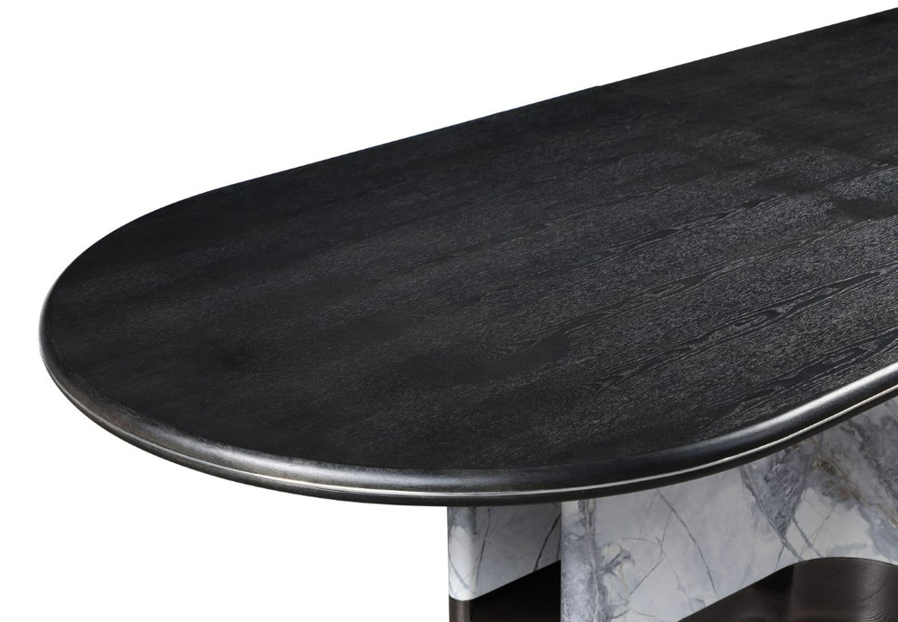VIG Furniture Renfew Modern Black Oak Oval Dining Table With Faux Marble Double Pedestal & Stainless Accents, Seats 14 VGVCT2203-DT