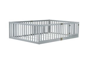 English Elm Twin Floor Bed Solid Rubber Wood with Tall Safety Railings for Toddler Sleep Grey W504P287657