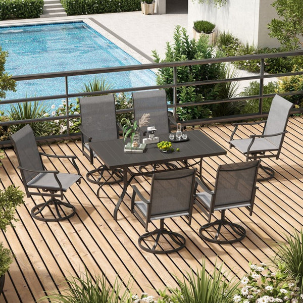 English Elm Outdoor Swivel Patio Dining Chairs Textilene Woven Set for Backyard Entertaining T3623P433695