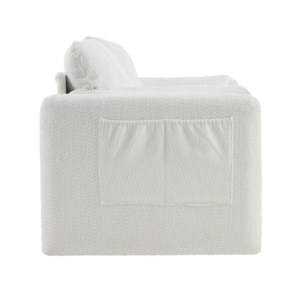 English Elm 003-Modern Loveseat Plush Chenille 2-Seater Sofa, High-Density Foam Cushions, 60" Compact Ivory White for Small Spaces W2636P232358