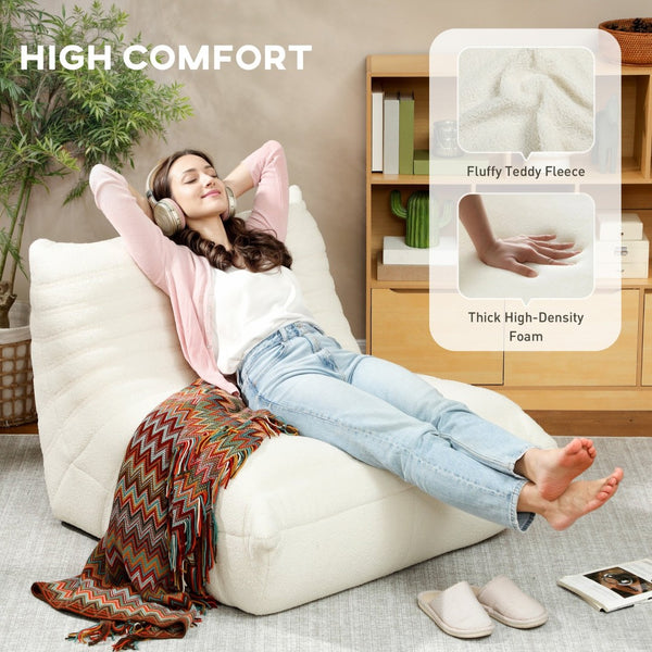 English Elm Bean Bag Floor Sofa Teddy Fleece Channel Tufted Foam Seat for Gaming Lounge T3971P405927