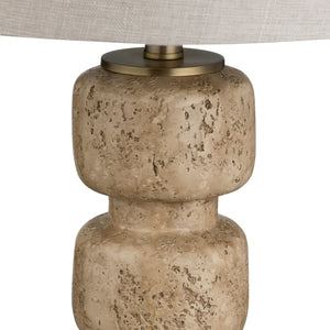 Crestview Collection 29"H Elegant Travertine Look Resin Table Lamp With Gold Accents & Oatmeal Linen Shade, 3-way Socket   Cvazvp126