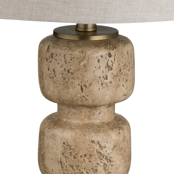 Crestview Collection 29"H Elegant Travertine Look Resin Table Lamp With Gold Accents & Oatmeal Linen Shade, 3-way Socket   Cvazvp126