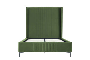 English Elm 48" Full Velvet Upholstered Bed Channel Tufted Headboard Mid-century Modern Bedroom Green B365S00157