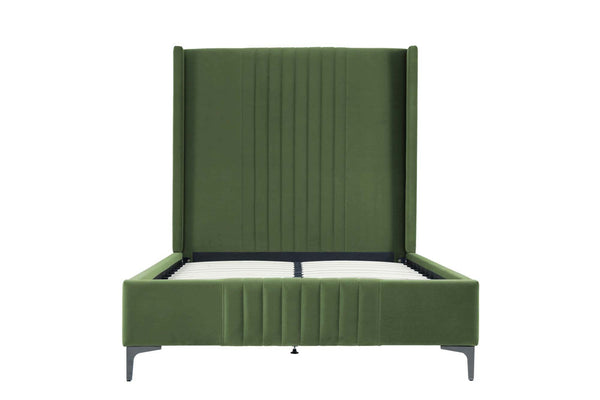 English Elm 48" Full Velvet Upholstered Bed Channel Tufted Headboard Mid-century Modern Bedroom Green B365S00157