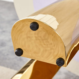 English Elm 42" Modern Luxury Round Sintered Stone Dining Set with Gold Metal Base & 4 Black PU Chairs, 42" Durable 5-Piece Contemporary Ensemble W1512S00122