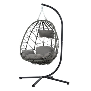 English Elm Egg Chair With Stand - Cozy Indoor Outdoor Wicker Swing Chair For Relaxation In Any Space W1703P163948