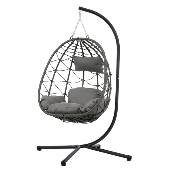 English Elm Egg Chair With Stand - Cozy Indoor Outdoor Wicker Swing Chair For Relaxation In Any Space W1703P163948