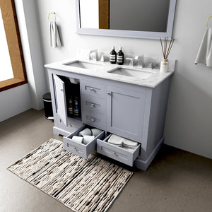 English Elm Dark Grey Double Bath Vanity 48" W x 22" D — Solid Wood Frame, Soft-Close Drawers, Ample Storage, Assembled B2731P258179