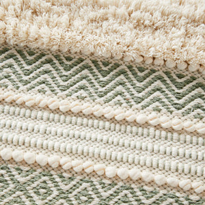 JLA Home INK+IVY - Bath Rug Hand-Woven Shaggy Taupe Geo Stripe Rug with Non-Skid Backing, Machine Washable Boho Chic Sage Green II72-1356