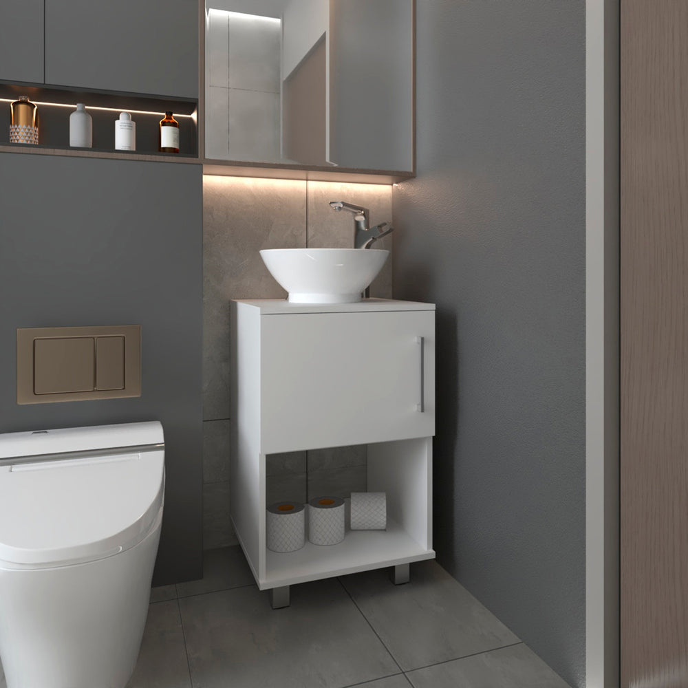 English Elm Saybrooke Modern 1-Shelf Single Bathroom Vanity White with Resin Sink, Cabinet & Open Shelf Storage B062S00078