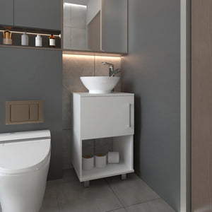 English Elm Saybrooke Modern 1-Shelf Single Bathroom Vanity White with Resin Sink, Cabinet & Open Shelf Storage B062S00078