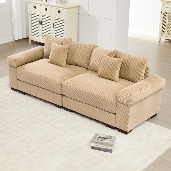 English Elm 92" Oversized Modular Sectional Couch - Cloud-Like Comfort In Soft Camel Corduroy, Ergonomic Design W714S01301