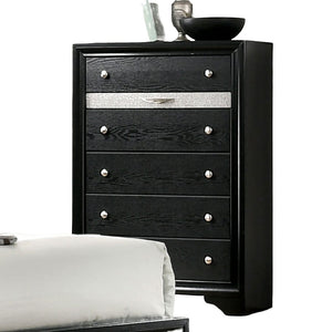 English Elm Contemporary Chic Chest with Gold Accents, Acrylic Trim, Metal Bracket Legs and Dust‑Proof Drawers Black 38 L x 20 W x 56 H B2741P375927