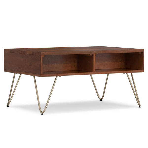 English Elm Hunter Lift-Top Coffee Table - Handcrafted Umber Brown & Gold Metal, Versatile Storage Solution For Any Space B136P158745