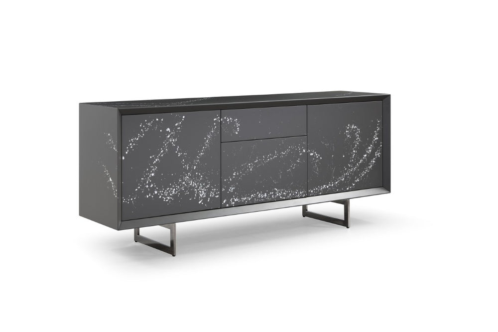 VIG Furniture Hawick Contemporary Buffet In Dark Grey Matte With White Abstract Paint Splatter, Stainless Legs, Ready-To-Use VGVCG2172-GRY