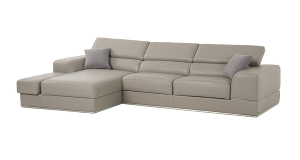 VIG Furniture Pella Modern Leather Left-Facing Sectional Chaise With Adjustable Headrests, Chrome Accents, Tray Gray Sectional Sofa VGCA5106A-GRY-LAF